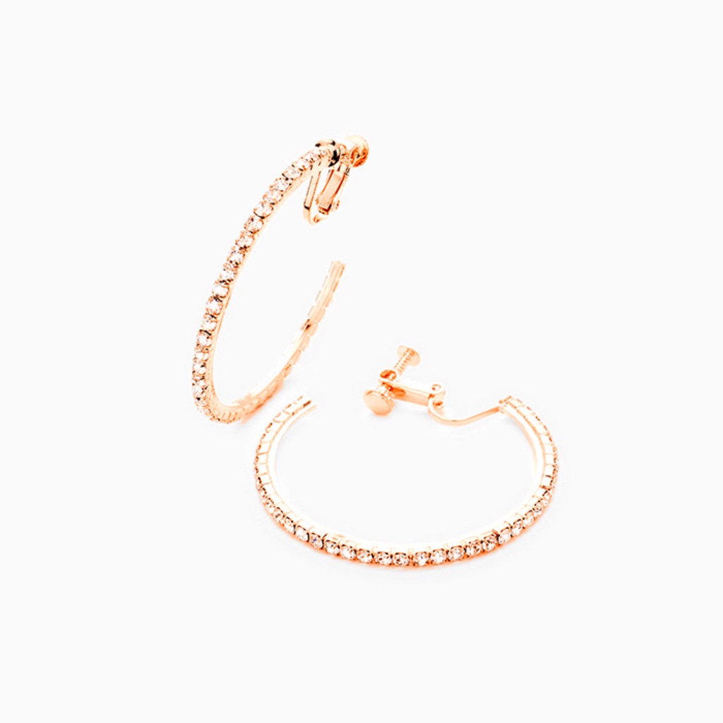 Rose Gold Rhinestone Clip-On Hoop Earrings 2 20$